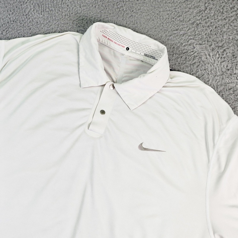 Nike Tiger Woods Dri-FIT Polo Shirt Mens Large White Striped Golf 585786-100